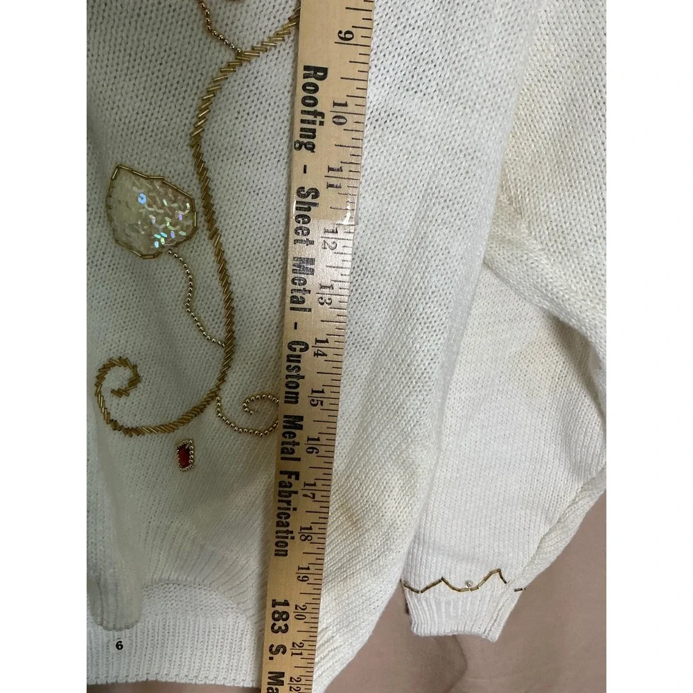Exclusive Imports Cardigan Womens Medium Cream NWT Beaded Sequin Vintage V-Neck